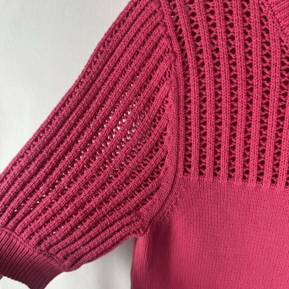 EVEREVE Remy Crochet 100% Cotton Pullover Sweater Women’s Large Pink Knit Boho - Picture 3 of 10
